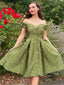1950ER GRÜNES SCHULTERFREIES VINTAGE Schmetterling KLEID