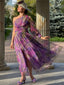 Lila 1930er Netz Eine Schulter 3D Blumen Abend Kleid