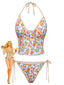 Orange 1950er Zitronen Muster Halter Tankini Set