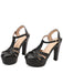 Ein Paar zeitlose schwarze High-Heel-Sandalen mit verstellbarem Schnallenriemen und dicker Plateausohle.