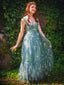 Grün 1930er Blumen Netz Stäbchen Schnürung Kleid