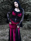 Weinrot 1930er Gothic Hexen Vampir Spitze Langarm Meerjungfrauenkleid