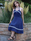 Marineblau 1950er Neckholder Rockabily Swing Kleid