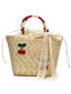 Retro Kirsche Applikation Spitze Schleife Kordelzug Stroh-Shopper