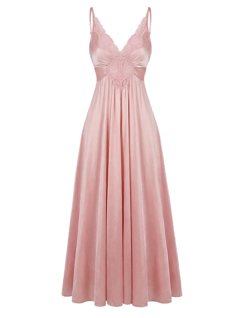 Rosa 1930er Uni Spitze Satin Nachthemd
