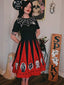 Rot 1950er Halloween Spinnennetz Druck Patchwork Kleid