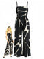 Schwarz 1930er Abstrakt Bedruckt Weites Bein Jumpsuit