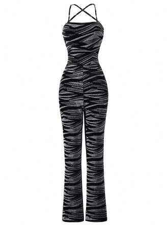 Zebra-Print Neckholder-Jumpsuit mit offenem Rücken