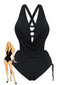 Schwarz 1940er Überkreuzt Cut-out Schnürung Tankini-Set