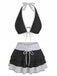 2-teiliges Schwarz 1940er Polka Dot Neckholder Bikini-Set & Überwurf
