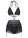 Schwarzes Tankini-Set im Stil der 1950er Jahre mit Raffungen, 7-teilig
