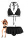 Schwarzes Bikini-Set im Stil der 1950er Jahre mit Rüschen, Schnürung und Polka-Dots