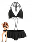 Schwarz 1950er Rüschen Schnürung Polka Dot Bikini Set