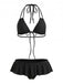Schwarz 1950er Rüschen Schnürung Polka Dot Bikini Set