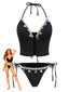 Schwarz 1960er Muschel Detail Gebunden Halter Tankini Set