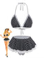 Schwarz 1960er Polka Dot Spitze Halter Bikini Set