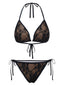 Schwarz 1970er Halter Blumen Spitze Bikini Set