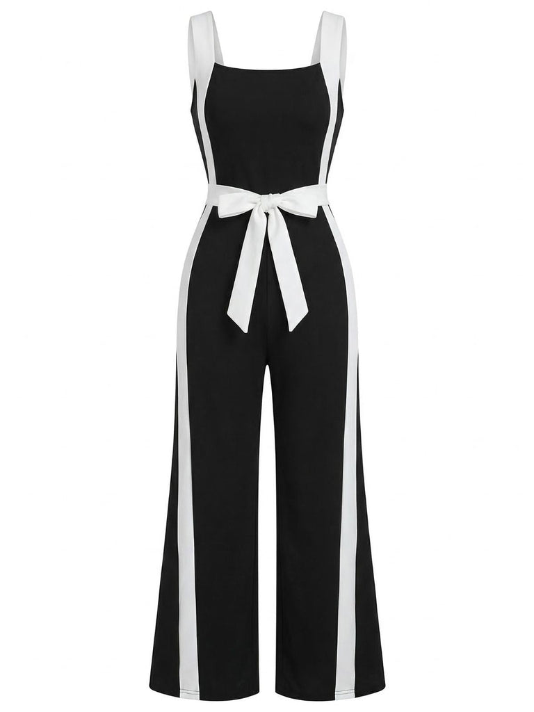 Schwarzer und weißer Jumpsuit im Color-Blocking-Stil der 1960er Jahre mit Neckholder, Teil 2
