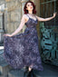 Lila 1930er Blumen V-Ausschnitt Boho Slip Kleid