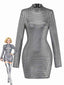 Silber 1960er Glitzernd Quadratisch Pailletten Stehkragen Mini Kleid