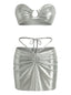 [Vorverkauf] Silber 1970er Bandeau Metallic Gerafft Bikini Set