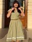 Grün 1940er Spitze Stitching Gingham Plaid Baumwolle Kleid