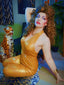 Gold 1970er Solide V-Ausschnitt Halter Jumpsuit