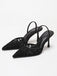 Schwarze Stiletto-Pumps aus den 1970er Jahren mit Blumenmuster und Mesh-Einsatz, Größe 2