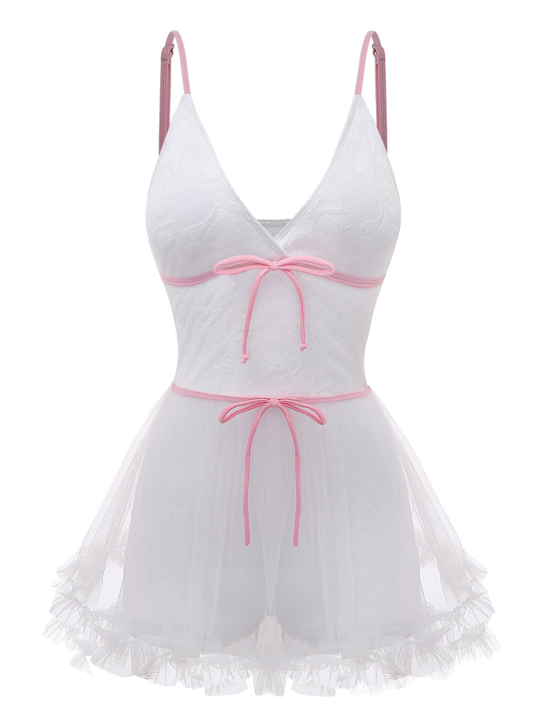 Weißer Badeanzug im Jacquard-Mesh-Stil der 1940er Jahre