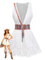 Weiß 1970er V-Ausschnitt Ärmellos Boho Mini Kleid