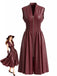 Burgunderrotes Kunstlederkleid im Stil der 1940er-Jahre mit kurzen Ärmeln und betonter Taille. Eine elegante Wahl für Cocktailpartys oder Retro-Veranstaltungen.