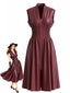 Weinrot 1940er Kunst Leder Flügelärmel Tailliert Kleid