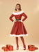 Rot 1950er Weihnachten Schulterfrei Fell Gürtel Kleid