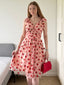 Rosa 1950er Erdbeer Netz Swing Kleid
