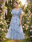 Hellblau 1930er Schmetterling Flatterärmel Chiffon Kleid