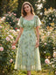 Grün 1930er Schmetterling Flatterärmel Chiffon Kleid