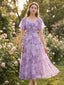 Lila 1930er Schmetterling Flatterärmel Chiffon Kleid