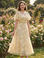 Gelb 1930er Schmetterling Flatterärmel Chiffon Kleid