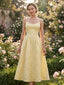 Gelb 1950er Blumen Jacquard Strukturiert Spaghetti Träger Midi Kleid