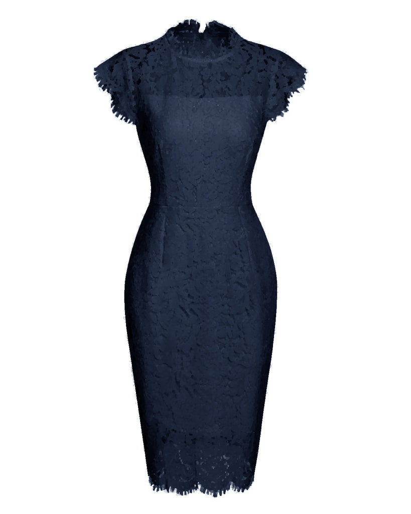 [CZ Lager] 1960er Blumen Spitze Einfarbig Bleistift Kleid