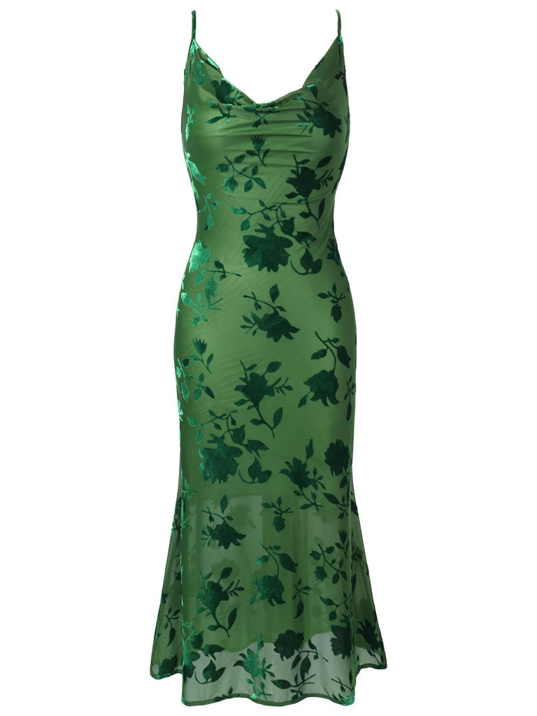 GRÜNES BLUMEN-VINTAGE-KLEID