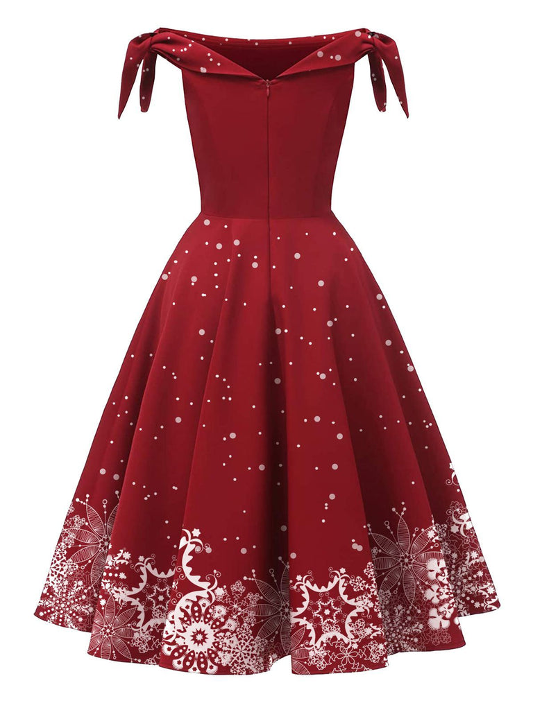 ROTES SCHULTERFREIES SCHNEEFLOCKENKLEID