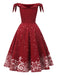 Rot 1950er Weihnachten Schulterfrei Schneeflocke Kleid