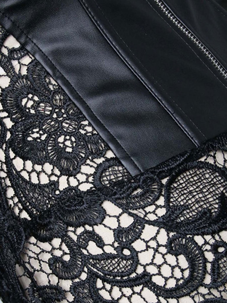 Schwarz Steampunk Leder Gothic Spitze Korsett