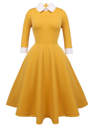 GELB 1950ER 3/4 ÄRMEL SWING KLEID
