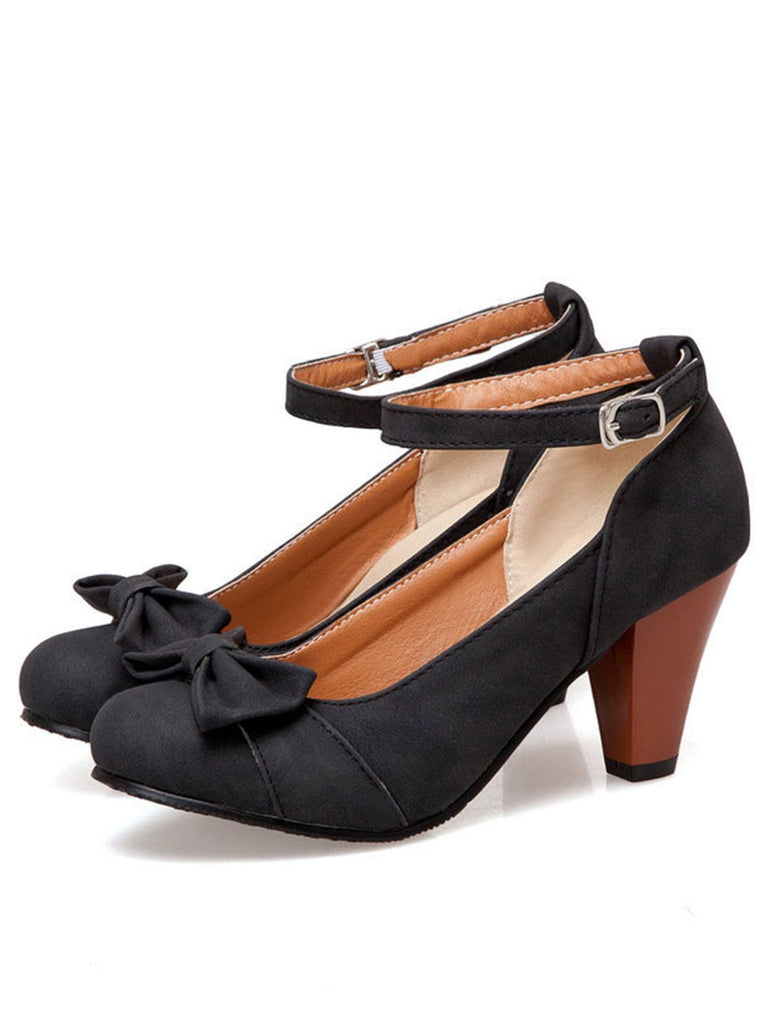 RETRO MARY JANE SCHLEIFE HIGH HEEL SCHUHE