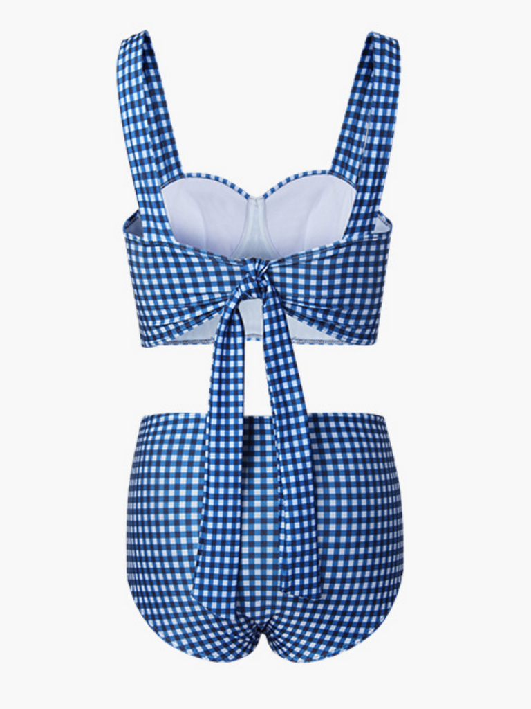 BLAUEM KARIERTEM BÄNDER BIKINI SET