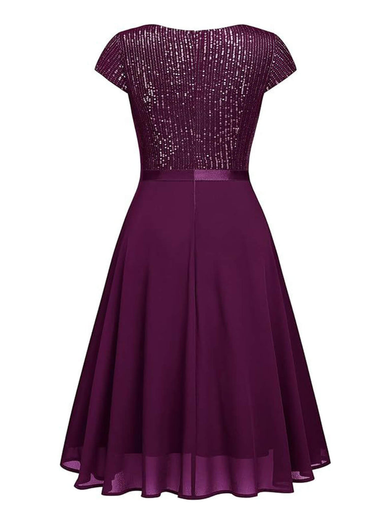 1940er Pailletten Chiffon Rüschenbesatz Swing Kleid