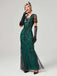 1920er V-Ausschnitt Paillettenbesetztes Mesh Meerjungfrauenkleid Formelles Kleid