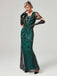 1920er V-Ausschnitt Paillettenbesetztes Mesh Meerjungfrauenkleid Formelles Kleid